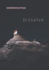 Dissolve by Sherwin Bitsui featuring a photograph of a rock formation against a black background.