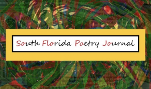 Logo for SoFloPoJo: South Florida Poetry Journal on a swirling red and green background.