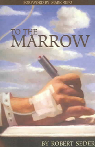 Cover of To the Marrow featuring a bandaged hand holding a pen with a hospital bracelet and an IV against a cloudy sky.