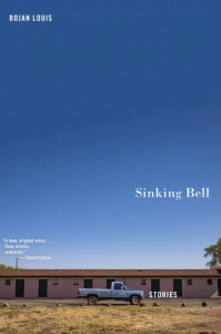 Sinking Bell by Bojan Louis featuring a photograph of a blue truck in front of a one-story building underneath a cloudless blue sky.