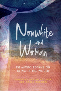 Cover of Nonwhite and Woman featuring a blurred night landscape with bright orange earth and a dark blue sky.