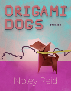 Cover of Origami Dogs by Noley Read, featuring a folded paper dog on a pink and blue background.