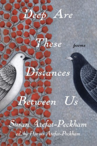 Cover of Deep Are These Distances Between Us by Susan Atefat-Peckham, featuring a black bird and a white bird facing each other.