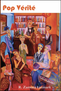 Pop Vérité by R. Zamora Linmark featuring colorful artwork of people dressed in 1920s attire in a piano bar.