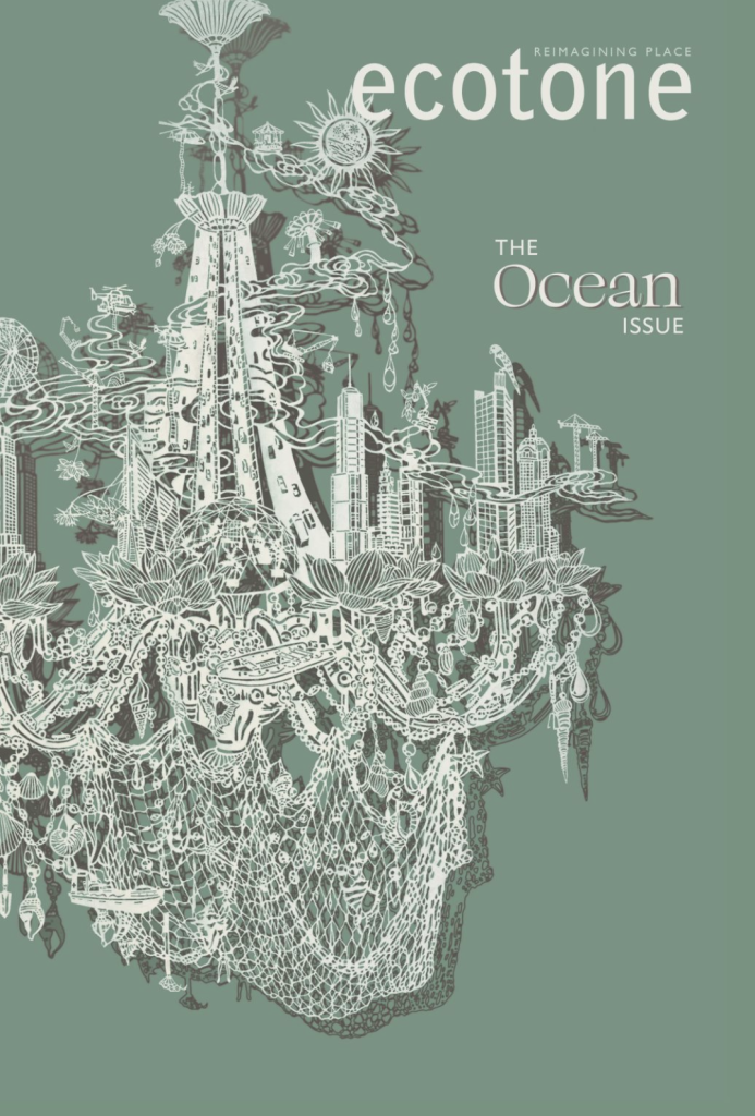 Cover of the Ocean issue of Ecotone, featuring cover art titled "Chandelier—Sea, Land, Sky" by Bovey Lee.
