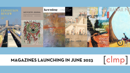 Blue graphic featuring several magazine covers and the text Magazines Launching in June 2023.