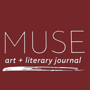 White text reading "MUSE art + literary journal" on a dark red background.