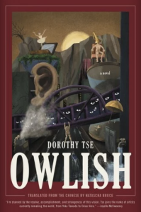 Cover of Owlish featuring a Bosch-like painting on a dark red background.