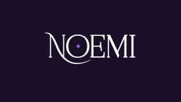 Black background with Noemi in white and purple text.