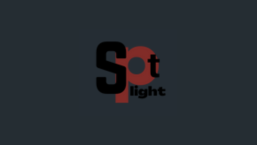 Spotlight.ink logo in black and red on a gray background.