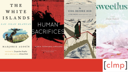 Featured image for Women in Translation Month 2023, featuring covers of The White Islands, Human Sacrifices, The Girl Before Her, and Sweetlust.