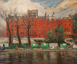 Red Seine, Joyce Polance. Red buildings above the river.