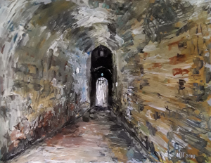 Hélène De Tyndare, "Light at the End of the Tunnel," acrylic on paper, 60x50cm, 2019 (courtesy Art Majeur).