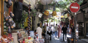 Photograph of a fruit-and-vegetable market.