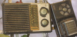 Photograph of two old radios.