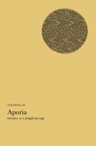 Yellow cover of Vestiges 6: Aporia, with an interference-patterned circle on a yellow field.
