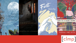 Featured image for Filipino American History Month 2023, with covers of What Happens Is Neither, Threshold, First, and Letters to a Young Brown Girl.