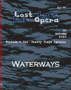 Cover of Lost Lake Folk Opera Magazine, Volume 8, featuring a close-up photo of dark, gentle waves of water.