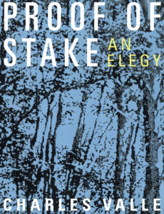Proof of Stake: An Elegy by Charles Valle featuring a black smudged pattern against a light blue background.