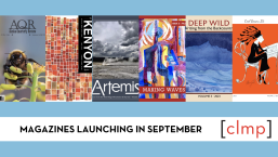 Blue graphic with text reading "Magazines Launching in September" and covers of several magazines.