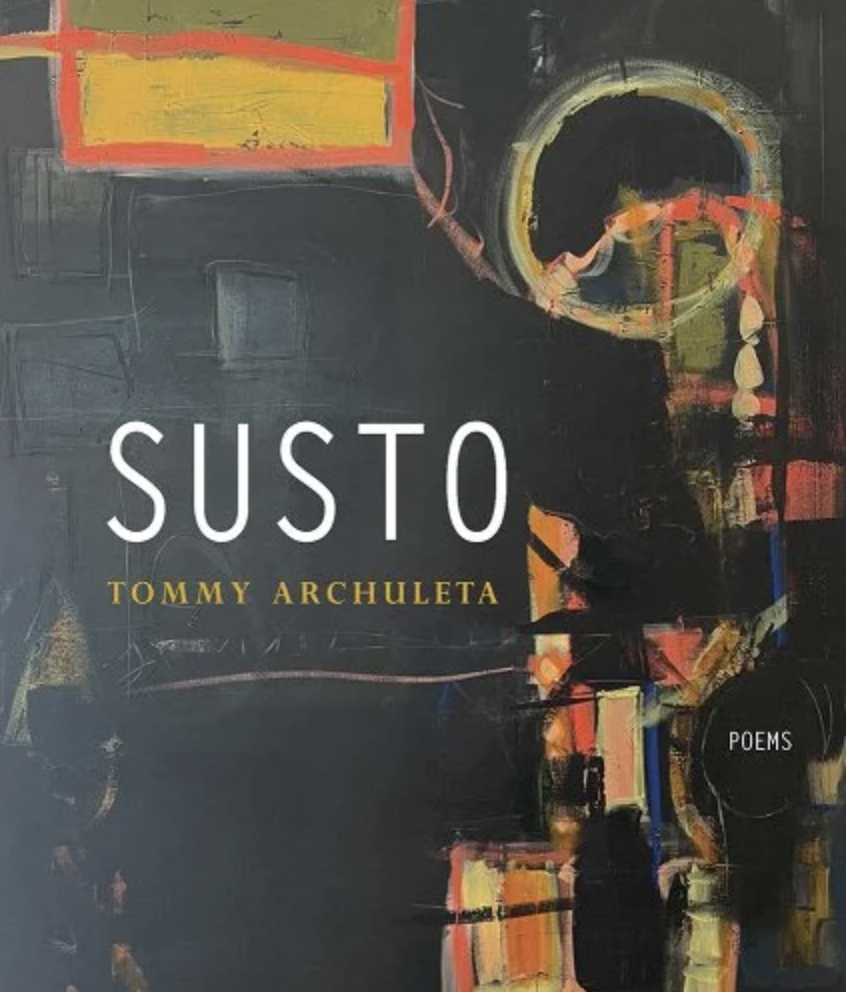 Susto by Tommy Archuleta featuring colorful abstract art shapes against a black background