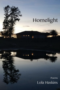 Cover of Homelight by Lola Haskins, featuring a photograph of a lake at twilight.