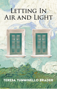 Letting in Air and Light by Teresa Tumminello Brader featuring a pastel painting of two windows against a grass and sky background.