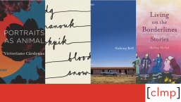 Native American Heritage Month 2023, featuring covers of Portrait as Animal, blood snow, Sinking Bell, and Living on the Borderlines.