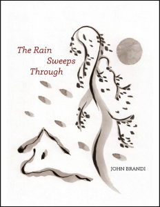 The Rain Sweeps Through by John Braindi, featuring a watercolor or watery ink painting of a bent tree below a moon