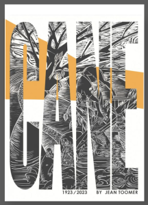 Cane: A New Critical Edition by Jean Toomer featuring black-and-white lined artwork in the letters of the title against an orange and white background. 
