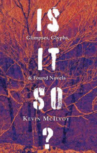 Is It So? Glimpses, Glyphs, & Found Novels by Kevin McIlvoy featuring a purple and orange photograph of tree branches. 