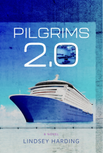 Pilgrims 2.0 by Lindsey Harding featuring a textured blue photograph of a cruise ship.