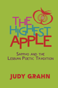 Sinister Wisdom, The Highest Apple: Sappho and the Lesbian Poetic Tradition featuring a plain green cover with the title and author in pink, purple, red, and blue colors with an apple silhouette.