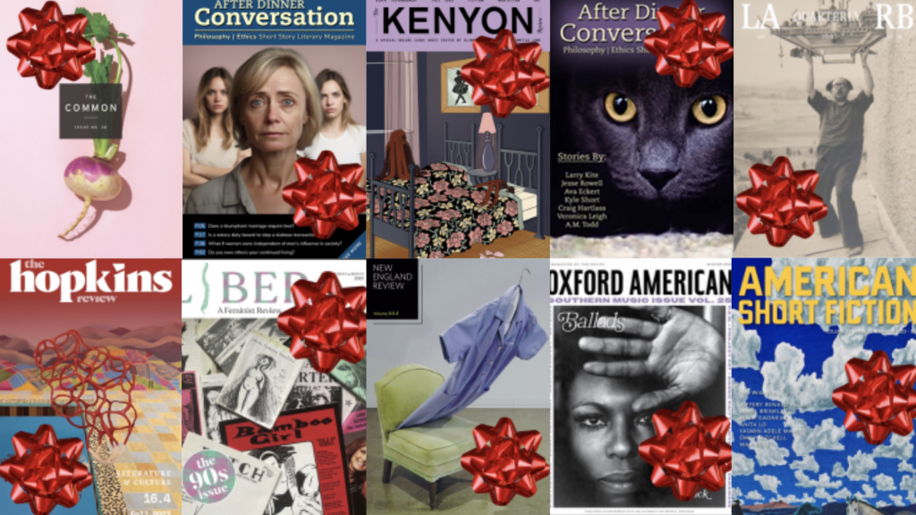 Literary Magazine Covers with red holiday bows