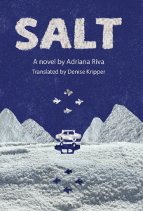 Cover of Salt featuring a drawing of a white car against white mountains on a blue background.