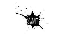 SWWIM logo on a black ink splatter
