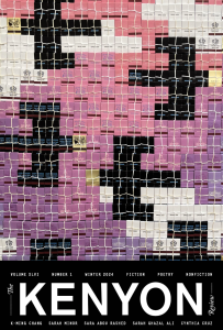 Cover of The Kenyon Review Winter 2024 issue, featuring a series of squares in purple, pink, black, and white.