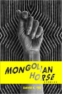 Cover of Mongolian Horse by David E. Yee, featuring a black and white illustration of a hand and forearm on top of a geometric background.
