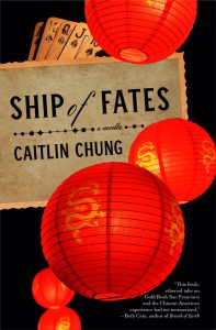Cover of Ship of Fates by Caitlin Chung, featuring red lanterns and playing cards on a black background.