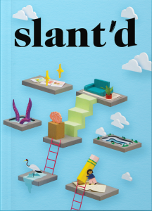Cover of Slant'd Issue 05: Wonder, featuring illustrations of seven different settings hovering in a blue sky.