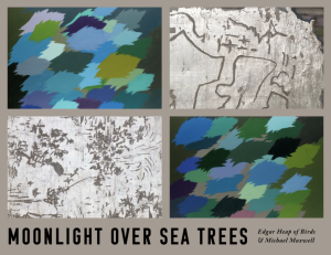 Cover of Moonlight Over Sea Trees by Edgar Heap of Birds and Michael Maxwell, featuring four rectangular works of visual art in different styles.