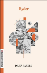 Cover of Ryder by Djuna Barnes, featuring black-and-white illustrations in shapes on a cream and orange background.