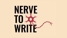 Nerve to Write in black text on a beige field with a red illustration of a nerve or synapse